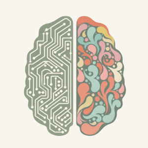 Illustration représentant les deux hémisphères du cerveau, logique et créatif, utilisée dans le cadre d'un accompagnement en hypnose et coaching à Campbon près de Savenay.